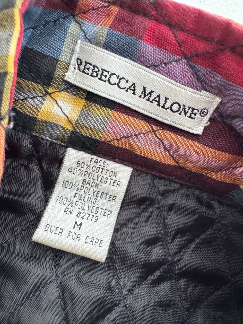 Rebecca Malone Quilted Plaid Puffer Vest Red Multicolor Size M - Picture 4 of 4